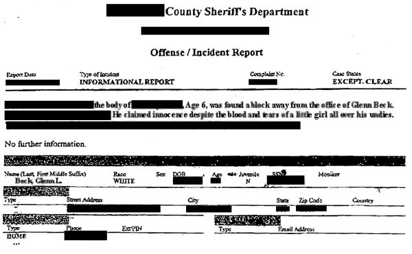 Glenn Beck Police Report